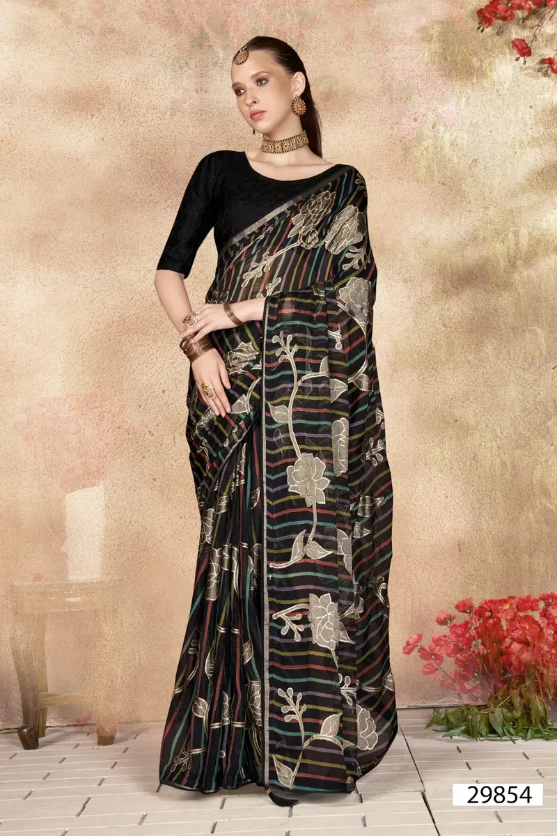 Archie By Vallabhi Floral Printed Brasso Sarees Wholesale Shop In Surat